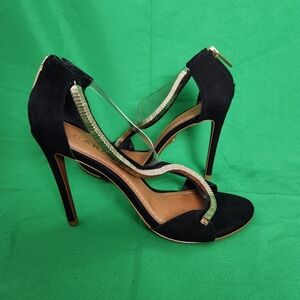 Valentina Carrano Womens Size 8 Black/Gold Designer Strappy Heel Sandals